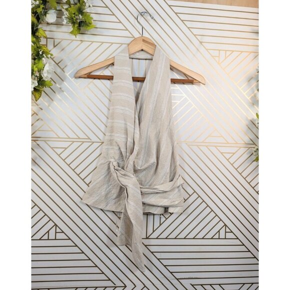 Zara Tops - Zara Women's Halter Tan Stripe Sleeveless Ruched Crop Top Tie Front Size XS